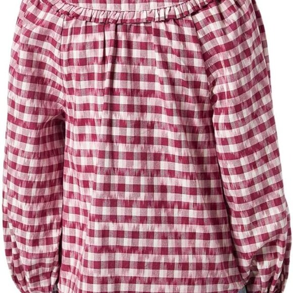 Joie Burgundy Gingham BURNESS Blouse – Long Sleeve Button Front Top, Size S - Picture 7 of 7